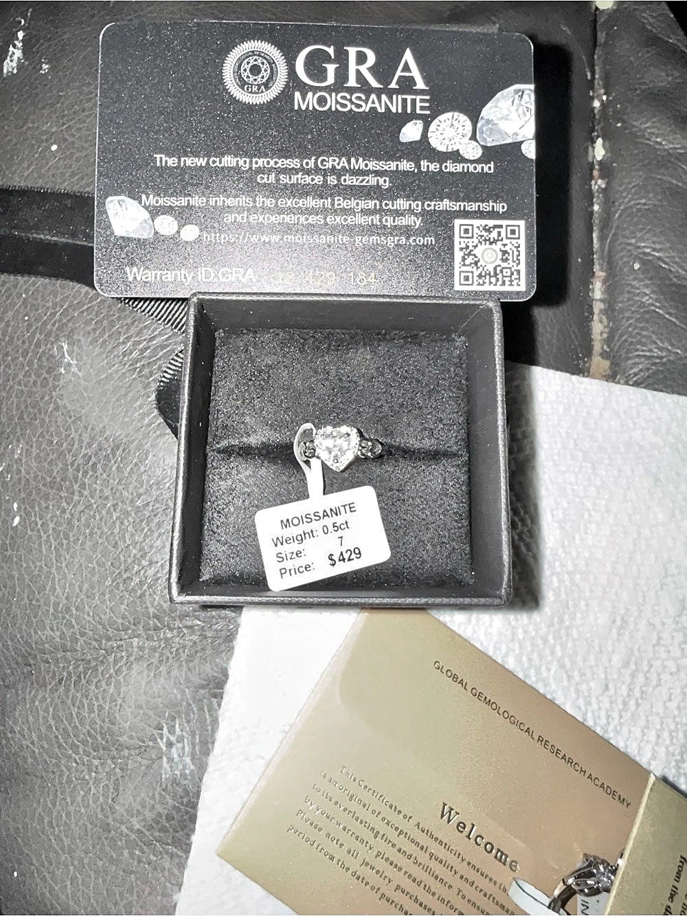 GRA Moissanite Ring Silver Size 7